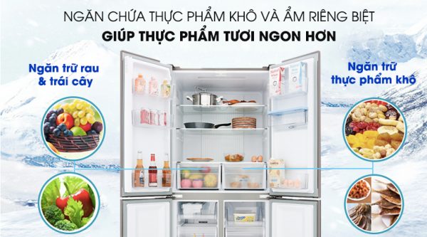 Lưu trữ thực phẩm với 2 ngăn khô và ẩm riêng biệt - Tủ lạnh Aqua Inverter 456 lít AQR-IGW525EM GB